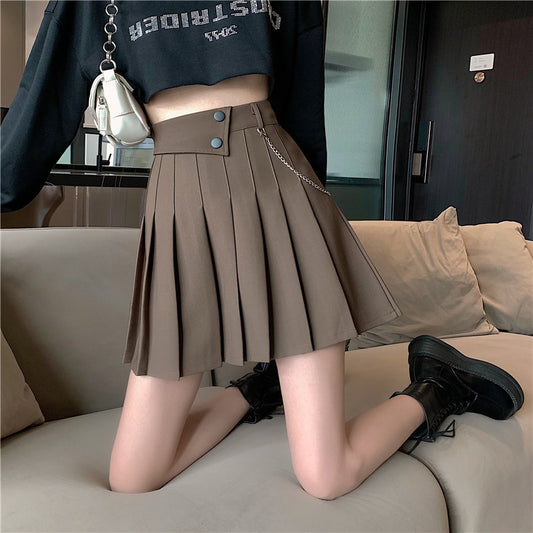 Women's High Waist Retro Brown Skirt