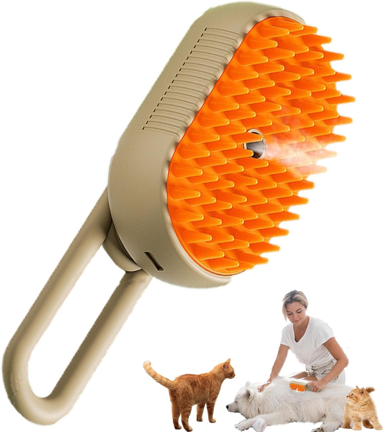 Cat Steam Brush, Cat Hair Brush with Water Misting, Pet Steamy Shedding Brush, Cat Brushes for Long Haired Cats Massager with 360° Foldable Handle for Indoor Small, Medium, Large Dogs and Cats , Pet Brush for Removing Tangled and Loose Hair