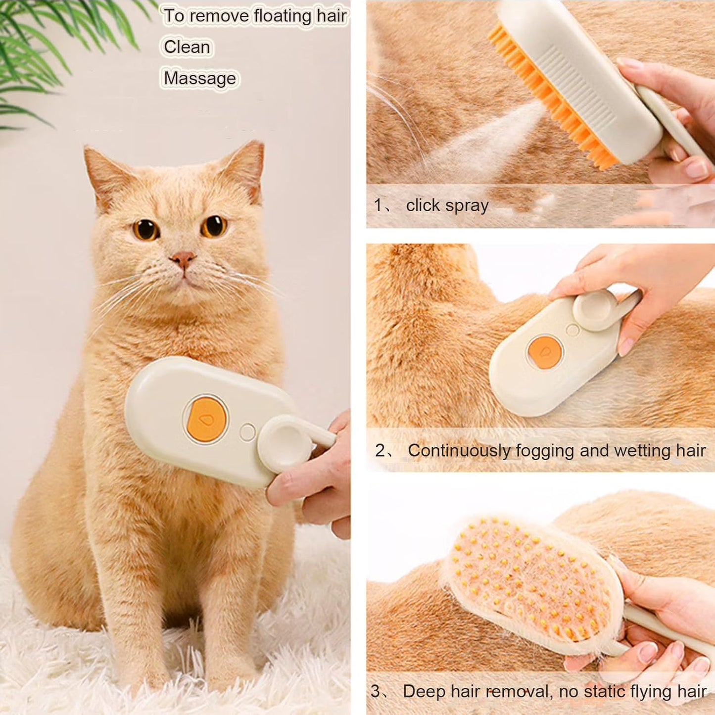 Cat Steam Brush, Cat Hair Brush with Water Misting, Pet Steamy Shedding Brush, Cat Brushes for Long Haired Cats Massager with 360° Foldable Handle for Indoor Small, Medium, Large Dogs and Cats , Pet Brush for Removing Tangled and Loose Hair