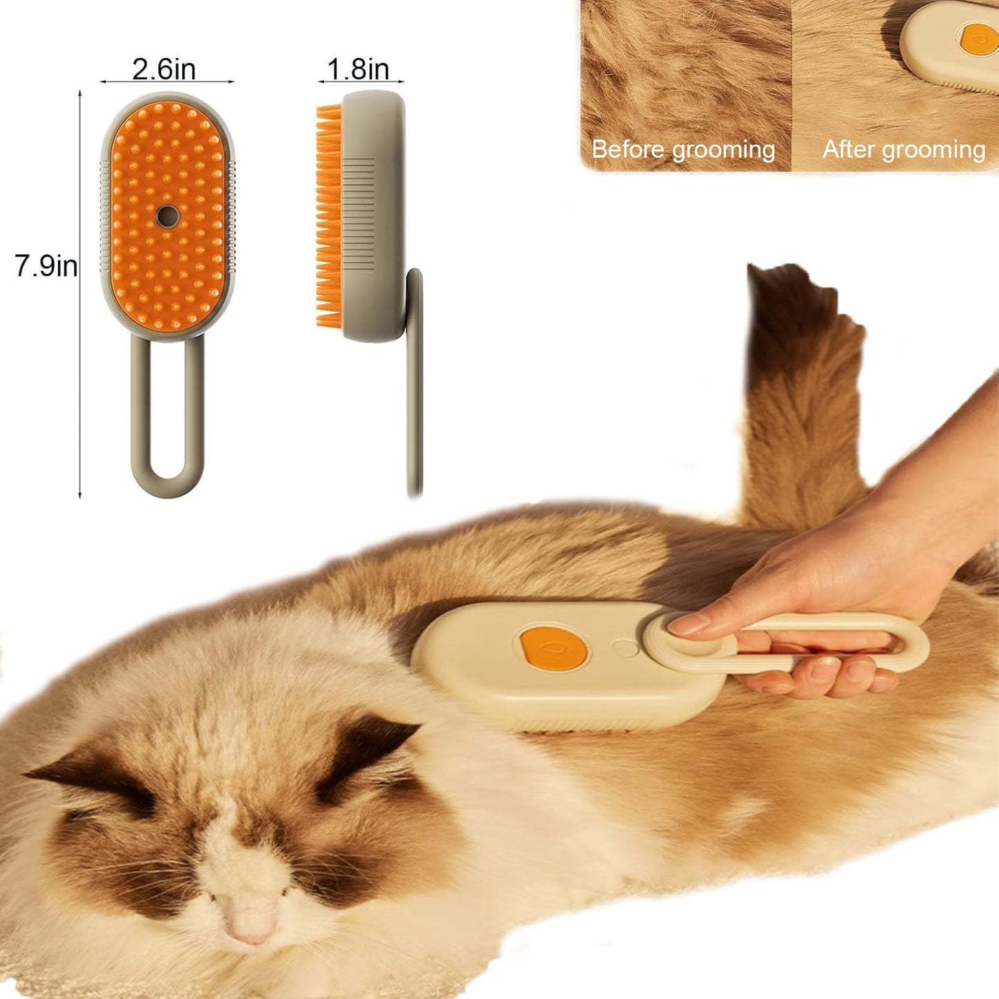 Cat Steam Brush, Cat Hair Brush with Water Misting, Pet Steamy Shedding Brush, Cat Brushes for Long Haired Cats Massager with 360° Foldable Handle for Indoor Small, Medium, Large Dogs and Cats , Pet Brush for Removing Tangled and Loose Hair