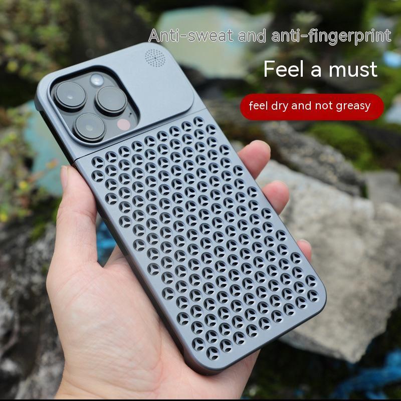 Aluminum Alloy Phone Case For 14 13 Pro Max Plus Hollow Heat Dissipation Anti-fall Full Body Shockproof Phone Cove